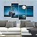 Pyradecor Night Navigation 4 Piece Modern Stretched Seascape Artwork Canvas Prints Moon Pictures Paintings on Canvas Wall Art for Living Room Bedroom Home Decorations
