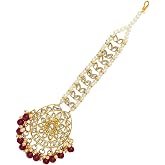 Aheli Faux Kundan Beaded Maang Tikka Head Piece Indian Wedding Ethnic Fashion Jewelry Gift for Women Green