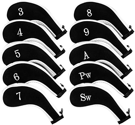 Golf Club Head Covers, Aeola Zipper Headcovers for Golf Clubs Iron Covers with Interchangeable Number Tag - 10Pcs
