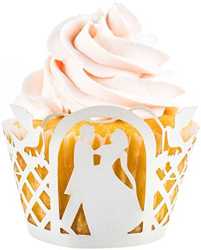 Bride Cupcake Wrappers x 100pcs in shimmering ivory white. 22 different wraps to make your wedding or birthday occasion special.