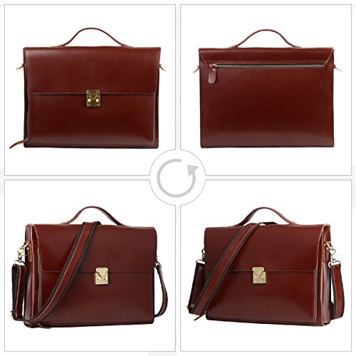 Leathario Leather Briefcase for Men Leather Laptop Bag Shoulder Messenger Bag Business Work Bag (Brown-273) - Thumbnail 3