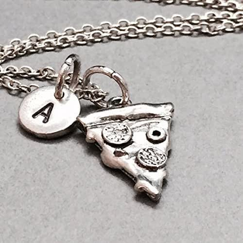 Pizza charm necklace, pizza slice, pizza jewelry, personalized necklace, initial