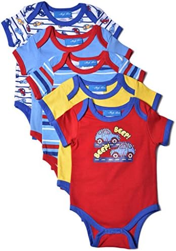 [14395-BEEP-3/6M] Baby Boys Bodysuits Set: 5 Pack Snap-Up, Short Sleeve, 3-6 mo