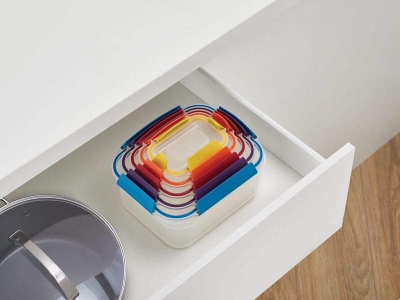 Nest Lock Set 5 Recipientes de Plástico para Alimentos, Herméticos, Fiambrera, Almacenaje Cocina, Multicolor