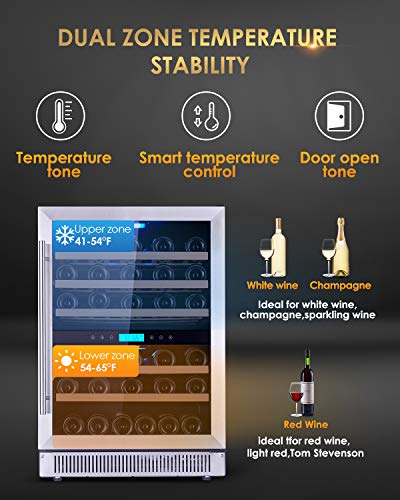 Amaste-Wine-Fridge-51-Bottle-Dual-Zone-Wine-Cooler-24-Bulit-in-or-Freestanding-Wine-Refrigerator-with-Double-Pane-Anti-UV-RaysAnti-frost-Tempered-Glass-Door-Quiet-Compressor-Wooden-Shelves-Blue-LED-Li