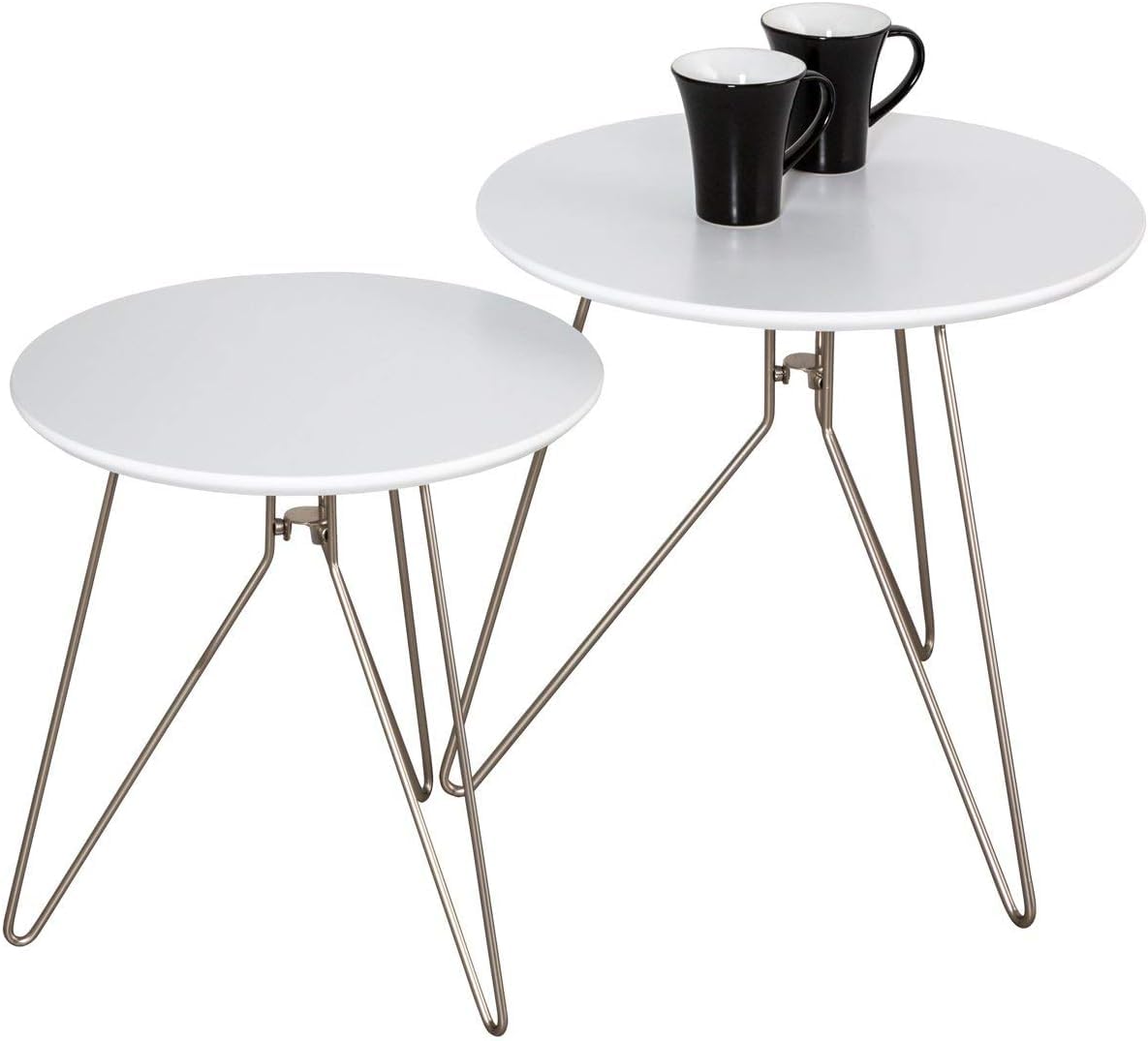 ASPECT Alegro Set of 2 Wooden Round Side Coffee End Lamp Table-White, Wood 48x48x45 cm