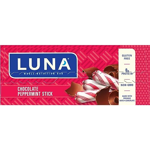 LUNA BAR – CHOCOLATE PEPPERMINT STICK FLAVOR – GLUTEN FREE SNACK BARS – NON-GMO – PROTEIN BARS – MADE WITH ORGANIC OATS – VALUE PACK (12 PACK)