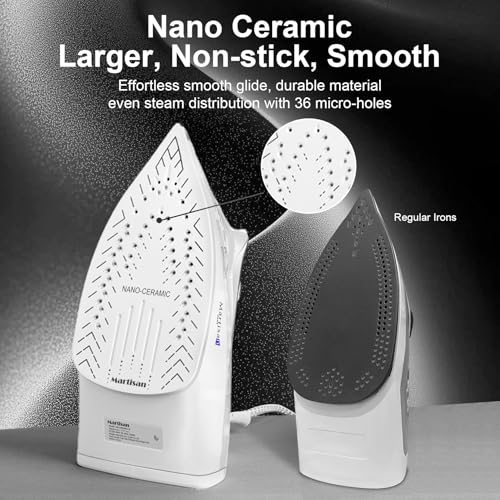 Martisan Steam Iron for clothes, 1800W, Nano Ceramic Soleplate, Dynamic Steam Burst, Precise Thermostat for All Fabrics, Auto-off, Fast Heating, Self-Clean, 4-in-1 Iron, Anti-Drip, Anti-Calc