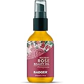 Badger Rose Face Oil, 100% Organic Face Moisturizer, Nourishing & Soothing Organic Jojoba Oil & Rose Oil, Vegan Antioxidant Rich Moisturizing Facial Oil, 1 fl oz Glass Bottle