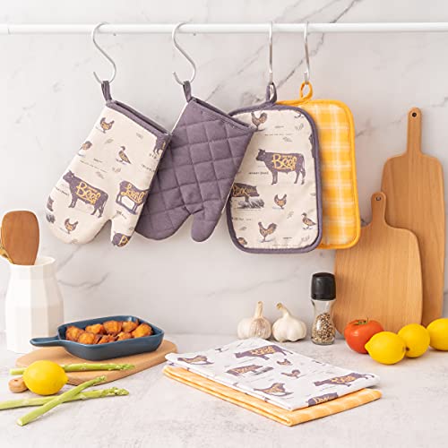 6 Pack Kitchen Set 2 Oven Mitts and 2 Rectangular Pot holders of