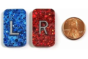 SCRAPHEART Glitter X-Ray Markers - Glitter Epoxy Resin with Lead Letters L & R - NO INITIALS - Small Rectangle Generic Markers Include Extra Strength Adhesive Strips - Reusable & Washable