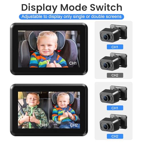KAPEICamper Baby Car Camera, Back Seat Baby Car Mirror with HD Night Vision 360° Rotation Display, 5 Mins Easy Installation, Observe The Baby’s Move (two baby car camera)
