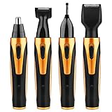 Nose Hair Trimmer, Water Resistant Electric Nose and Ear Trimmer with Stainless Steel Cutting Blades Battery Powered Cleaning Tool for Men in Black (4-in-1 Golden)