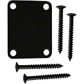 Metallor Guitar Neck Plate Neck Joint Back Mount Plate for Bolt-on Guitar | 4 Holes, with Screws, 64mm x 51mm, Compatible with Strat Tele Style Electric Guitar or Jazz Bass Guitar Parts, Black