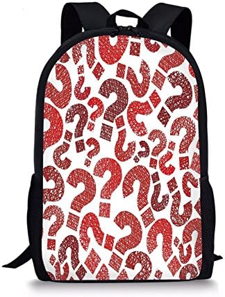iPrint School Bags Modern,Question Marks Pattern Sketch Stylized Hand Drawn Creative Contemporary Design Decorative,Ruby Vermilion for Boys&Girls Mens Sport Daypack