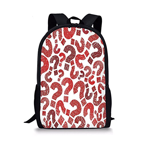 iPrint School Bags Modern,Question Marks Pattern Sketch Stylized Hand Drawn Creative Contemporary Design Decorative,Ruby Vermilion for Boys&Girls Mens Sport Daypack