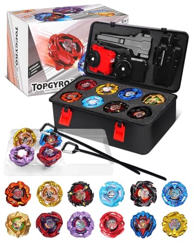 X Box Top Battle Set Battle Spinner Set, 12 Burst Spinners 3 Launchers 1 Handle, Kids Toys, Ideal Birthday Gift for Kids Age 6 (X4-12PCS)