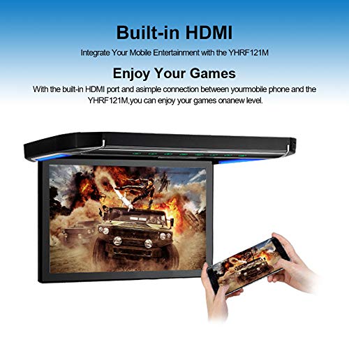 12.1 inch Flip Down Car Overhead Monitor 1080P Video HD Digital TFT Screen Wide Screen Mounted Car Roof Player HDMI IR FM USB SD