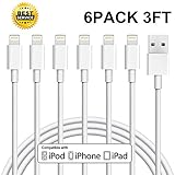 Cablex iPhone Charger 6Pack 3FT 8-Pin Lightning Cable Charging Cord Compatible with iPhone 8 8 Plus iPhone 7 7 Plus 6 6s 6 plus 6s plus, iPhone 5 5s 5c,iPad, iPod and More-White