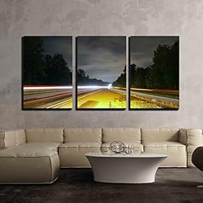 Highway Traffic at Night Between The Exit Ramp x3 Panels