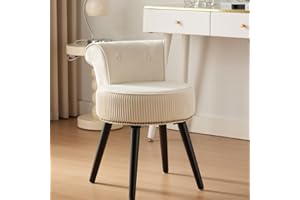 YYW HOME Vanity Chair with Back - Small Makeup Stool Velvet Vanity Stool Tufted Accent Chairs Makeup Chair with Back Vanity for Women Girls and Kids (Off-White)