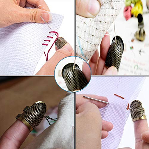 4 Pieces Sewing Thimble, Metal Copper Sewing Thimble Finger Protector Adjustable Finger Shield Ring Fingertip Thimble Sewing Quilting Craft Accessories DIY Sewing Tools(2 Small + 2 Medium)