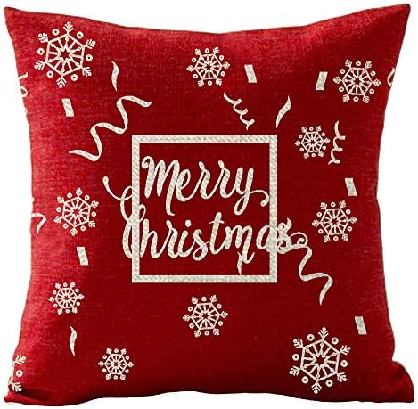 Merry Christmas Red Snowflake Decorative Pattern Gift Holiday Cotton Linen Pillowcase Throw Pillow Covers Cushion Cover Pillowcover Sofa Decorative Square 18x18 inch Decorative Pillow Wedding Birthday