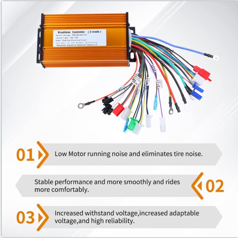 Gueiddi Ebike Brushless Controller, 48V/64V/72V Brushless Motor Controller 3 Mode Metal 1000W-1500W Motor Brushless Controller High Power Universal Brushless DC Motor Controller for Ebike & Scooter