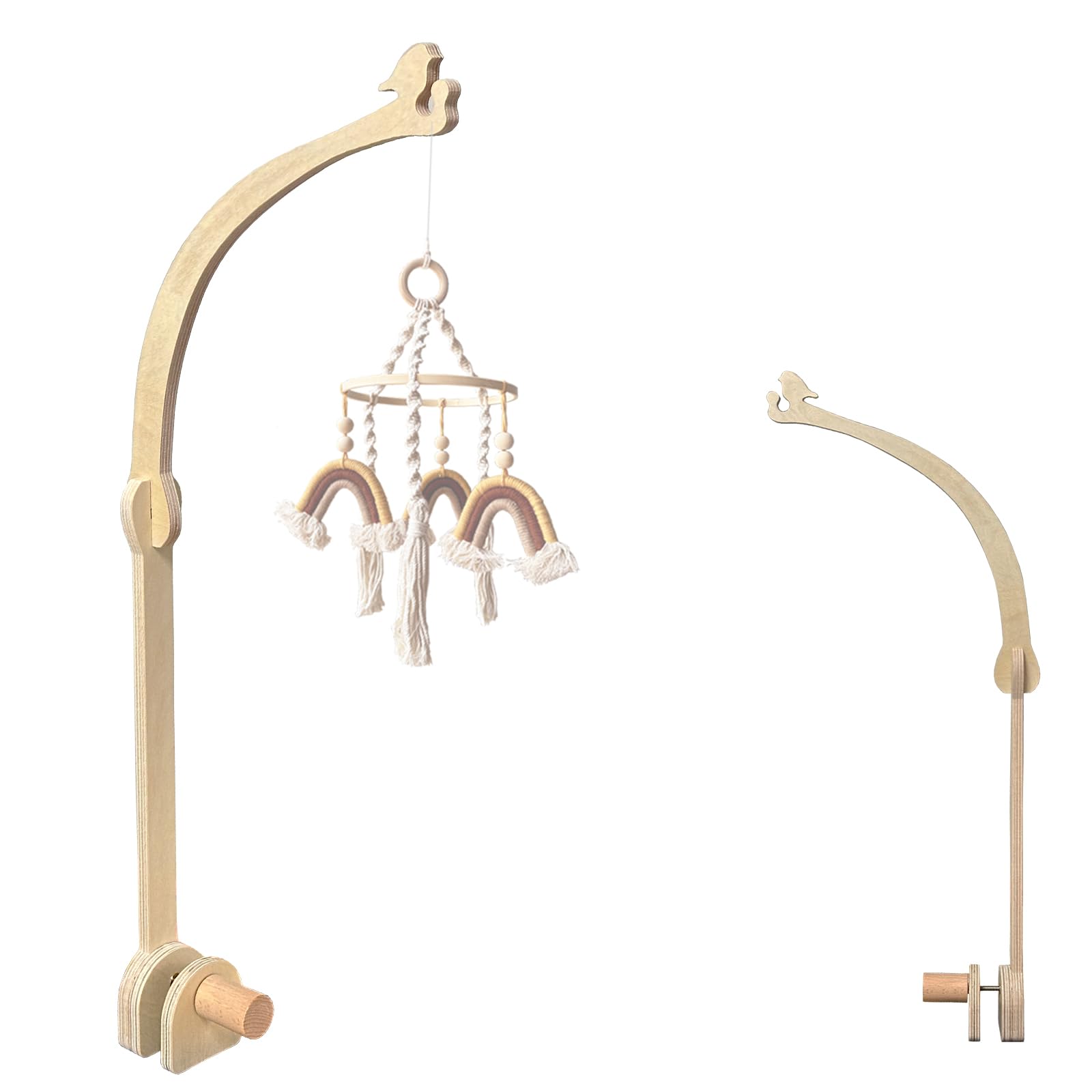 Photo 1 of Crib Mobile Wooden Arm, Suitable for All Cribs 100% Natural Larch Hanger Nusery Decor Baby Room Safe Holder(Mobile is not Included (Bird Original Color)