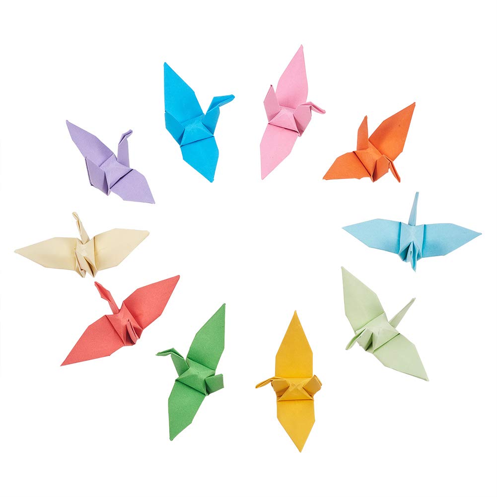 WANDIC Origami Paper Cranes, 50 Pcs Handmade Folded Origami Paper Crane String Garland for Wedding Party Backdrop Home Decoration, Mix Color (50pcs Mixed color)