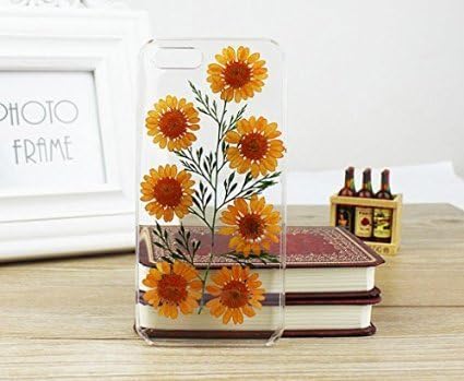 Rebbygena Yellow Floral Case for Samsung S7 Real Pressed Flower Galaxy S7 Case and Cover Crystal Clear Case Soft Sunflower Samsung Galaxy S7 Case for Girls