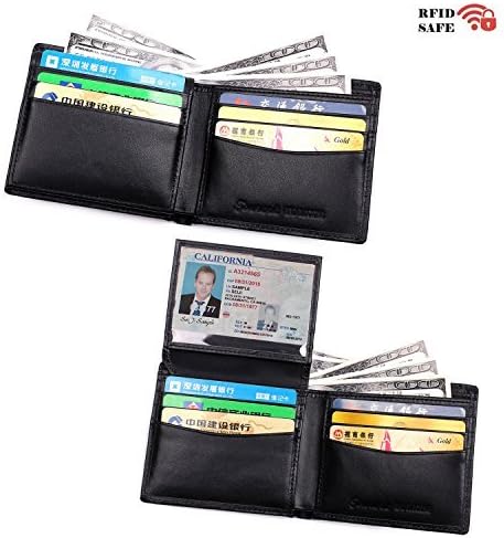 Mens Wallets RFID Blocking Genuine Leather Card Holder Slim Bifold Flip up ID