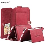 For Apple iPhone 6 / iPhone 6S Removable Wallet Case, FLOVEME Vintage 2 in 1 Zipper Magnetic Wallets Leather 18 Card Slots Handbag Flip Folio Pouch Full Protection Kickstand Holder Cover, Red
