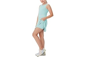 Aurgelmir Girls Crewneck Sleeveless Tennis Dresses Kids Workout Cute Outfits Tank Golf Dresses with Shorts Pocket
