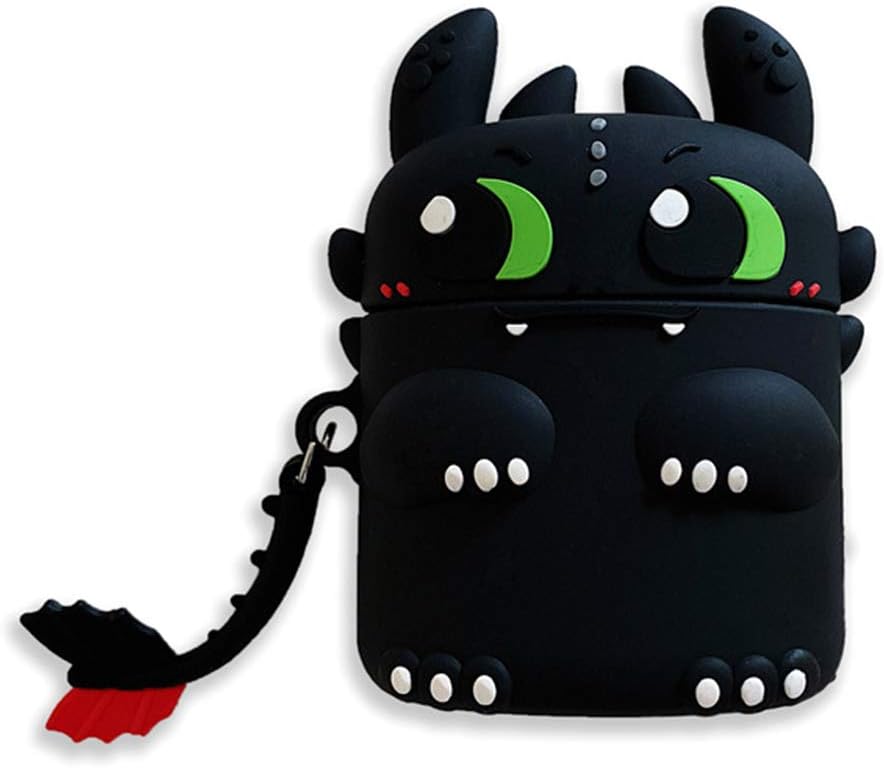 XUNMOWEI 3D Cute Cartoon Silicone Case Compatible with Airpods 1&2, Protective Cover Case for Apple Airpods Charging case(Black dragon)