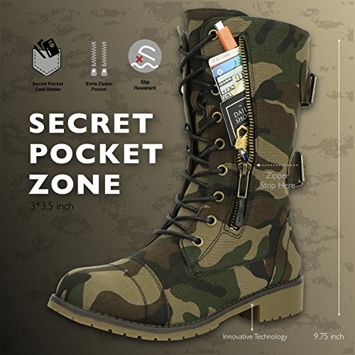 DailyShoes Women's Military Lace Up Buckle Combat Boots Mid Knee High