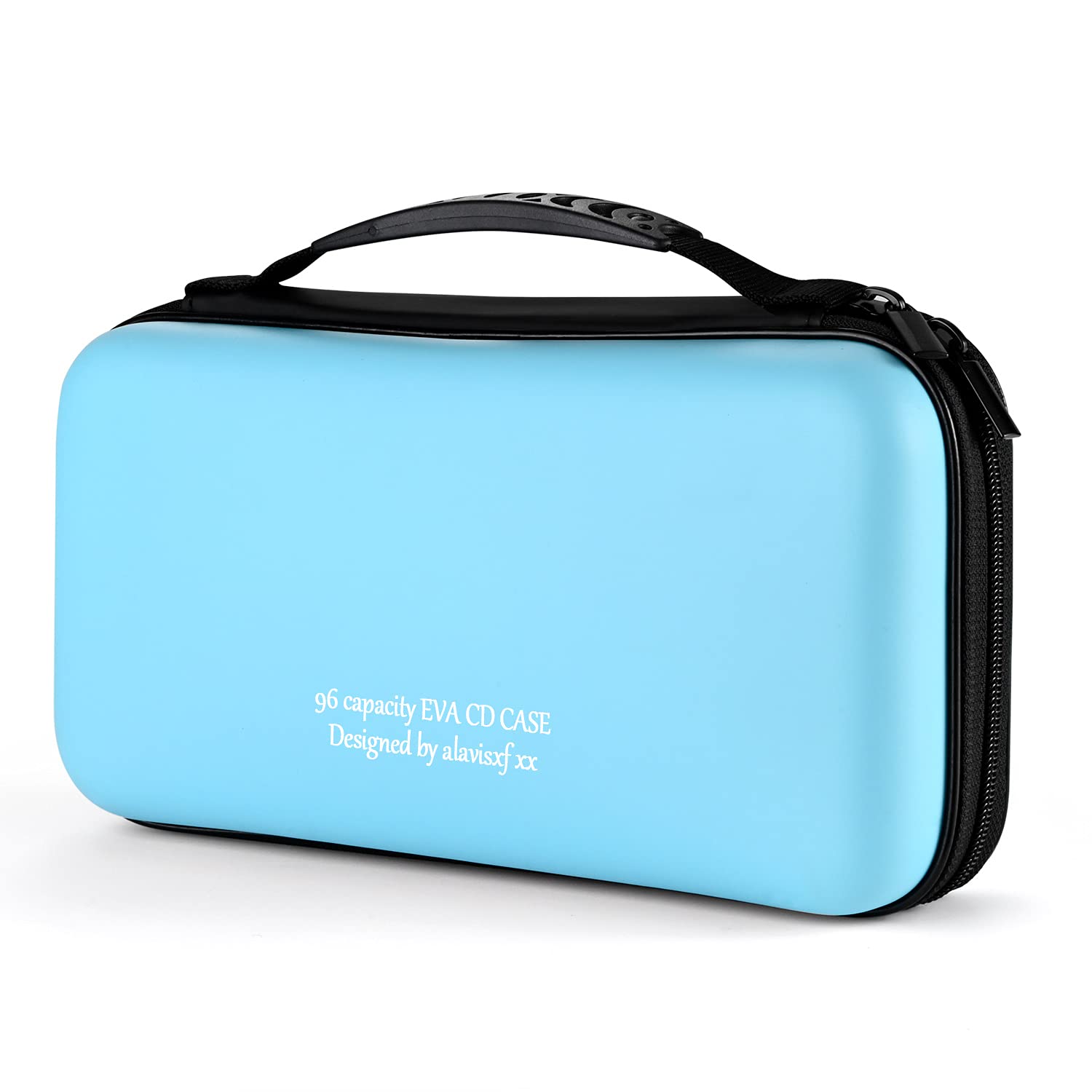 KUOCDSIK CD Case, 96 Capacity Hard EVA Protective Blu-ray CD Wallet Double Zipper Hand Strap Portable Disc Organizer DVD Case for Car Travel (96 Capacity, Sky Blue96)