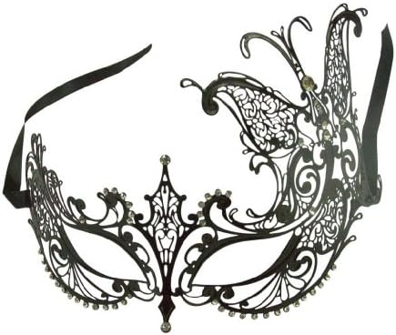 Kayso International Inc Men's Dark Fallen Angels Masquerade Collection Venetian LaserCut Filigree Eye Mask W Crystal Rhinestones One Size Fit All Black