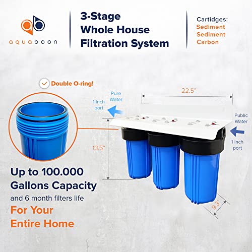 Aquaboon 10” x 4.5” 3Stage Whole House Water Filter System (1"Port)+ Bracket+ Sediment And