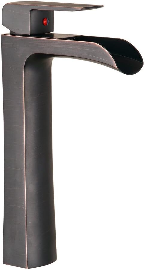 BWE Vessel Sink Faucet Waterfall Oil Rubbed Bronze One Hole with Supply Line Lead-Free Parts Bronze Bowl Bathroom Faucets Single Handle Deck Mount Vanity Bath Lavatory Rustic Mixer Tap Modern