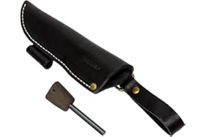 BPSKNIVES BPS Knives Left Hand Belt Knife Sheath with Fire Steel - Leather Sheath for Fixed Blade Knife with Fire Starter - Outdoor, Hunting, Bushcraft, Camping Fixed Blade Knives