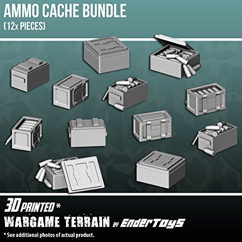 Ammo Box Bundle, Terrain Scenery for Tabletop 28mm Miniatures Wargame, 3D Printed and Paintable, EnderToys