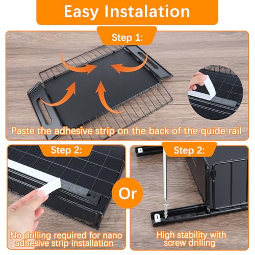 ELEPRUC Telescopic Drawer, Removable Cabinet Organizer, Closet Organizer Drawer Organizer, No Drilling or Nailing, Removable Tray Cupboard 37.5 x 24.5 x 10 cm Black