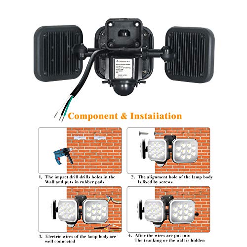 FAISHILAN 40W Led Security Light, 4000LM Motion Sensor Light Outdoor, IP65 Waterproof, 6000K Flood Light, Dual Head Security Spotlight for Entryways, Yard and Garage - Thumbnail 3