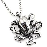 BaBakiak Octopus Necklace Stainless Steel - Cthulhu Sea Monster Kraken Squid Pendant - Gothic Hip Hop Ocean Charm Jewelry