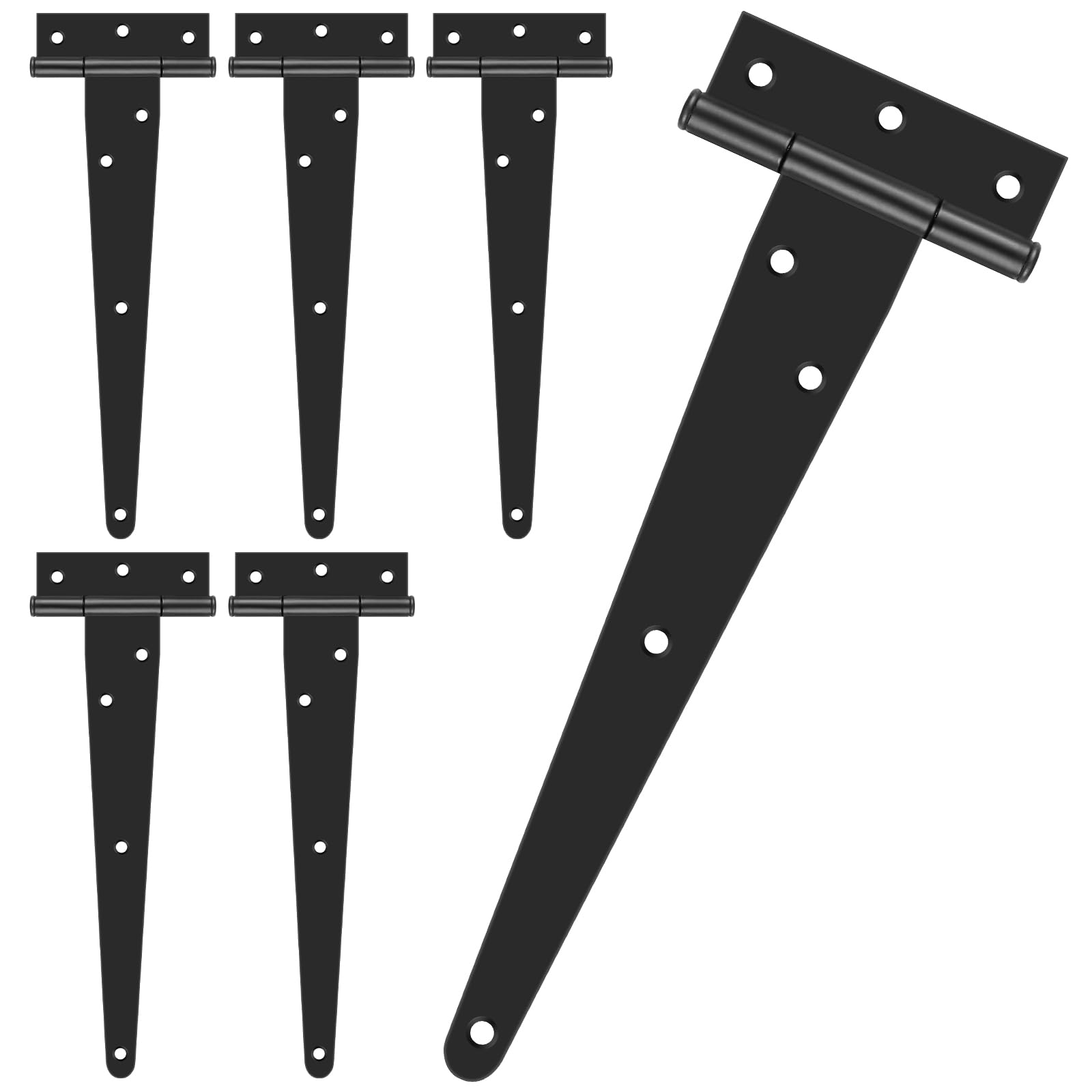 6 Packs Door Hinges, Heavy Duty T Hinges Black, 12 Inch(300mm) Metal gate Hinge Outdoor, T Strap Hinge with Screws for Wood Fences, Shed Doors, Cabinets, Windows — image 1