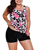Sidefeel Women Floral Print Tankini Set Boyshort Swimsuit