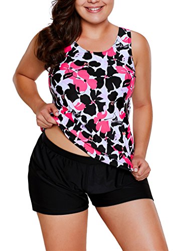 Sidefeel Women Floral Print Tankini Set Boyshort Swimsuit