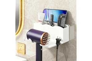 1pc Wall Mounted Hair Dryer Bracket, No Drilling Hair Dryer Bathroom Storage Shelf - White