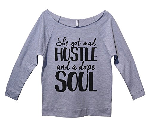 Womens Terry Raglan "She Got Mad Hustle And A Dope Soul" Gangster Sweater Gift- Funny Threadz X-Large, Heather Grey
